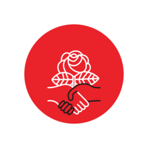 DSA Logo with two hands clasped, one white and the other colored and a flower above them