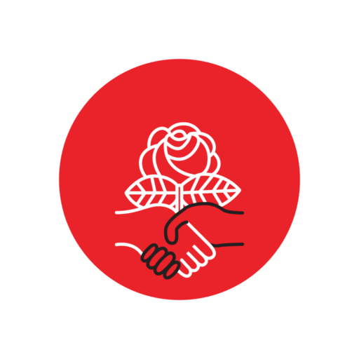 DSA Logo with two hands clasped, one white and the other colored and a flower above them